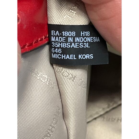 Michael Kors Sadie Large Cherry Red Leather Satchel Bag Silver Chain Hardware - Picture 4 of 16